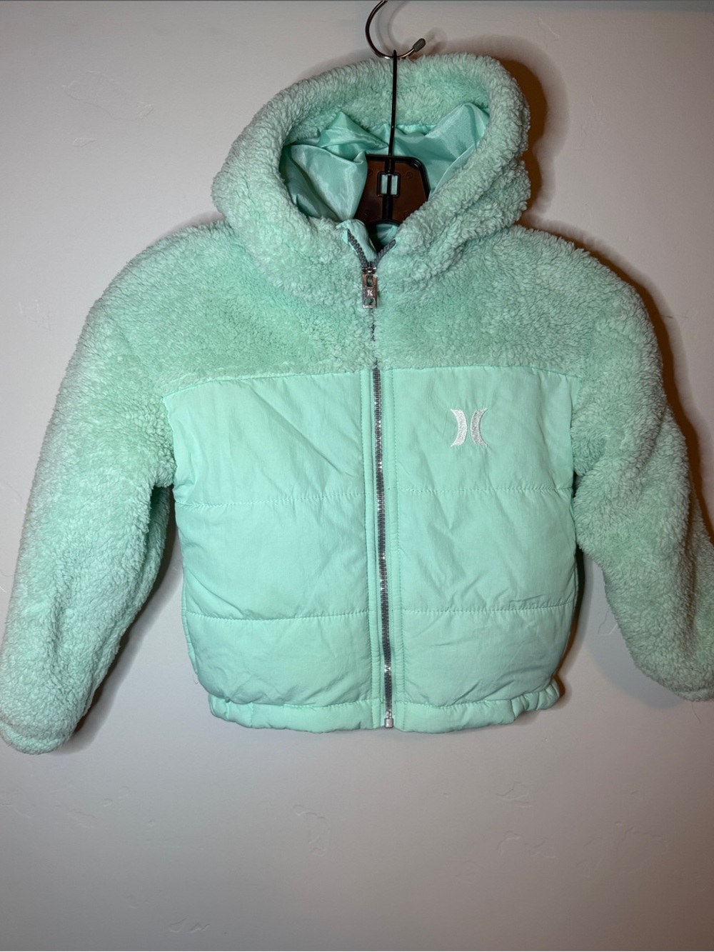 Hurley Girls Jacket Size 5 Mint Quilted Sherpa Puffer